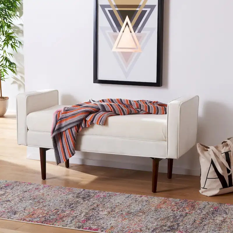 Banc rembourré de style Mid-Century Modern avec accoudoirs, hauteur 63,5 cm