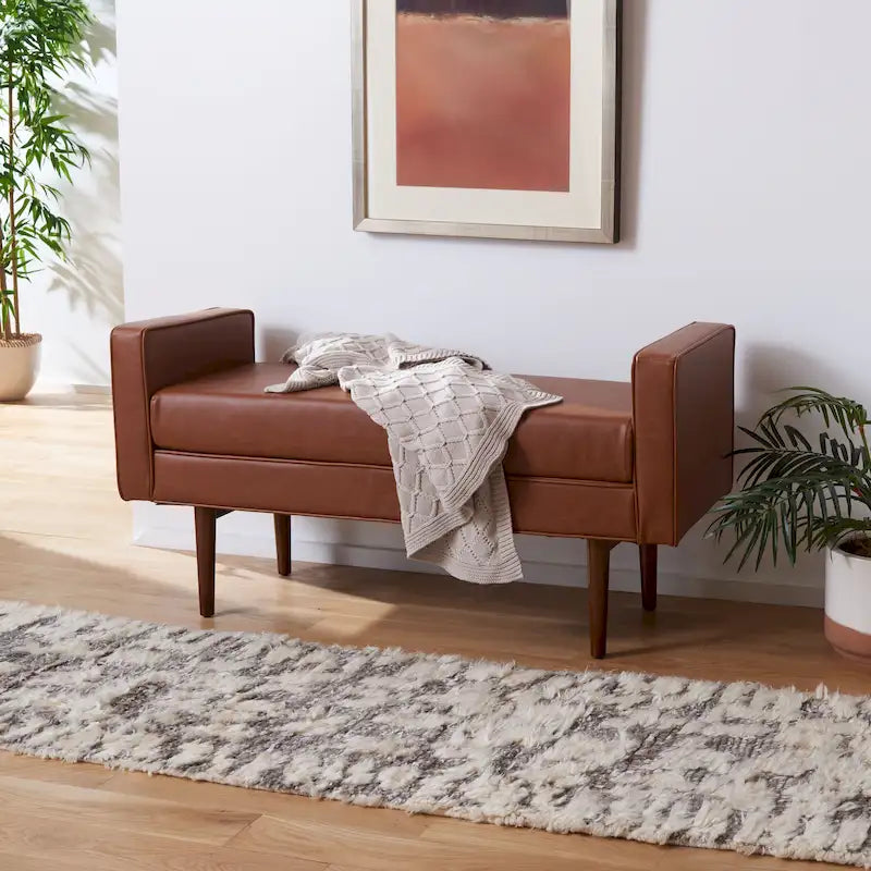Banc rembourré de style Mid-Century Modern avec accoudoirs, hauteur 63,5 cm