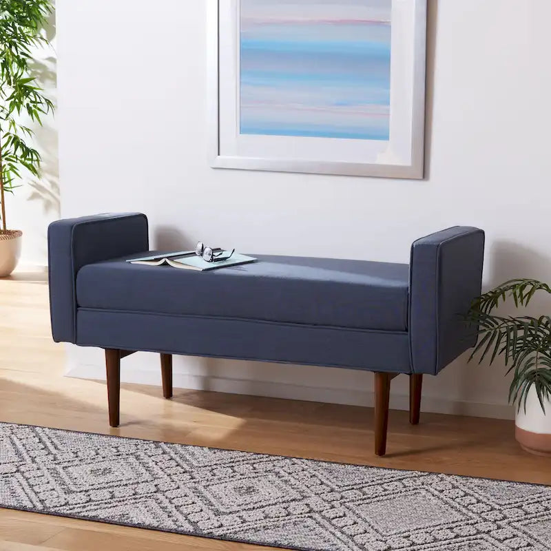 Banc rembourré de style Mid-Century Modern avec accoudoirs, hauteur 63,5 cm