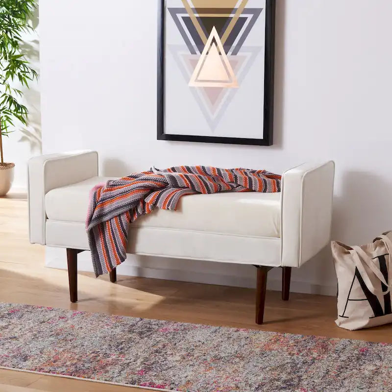 Banc rembourré de style Mid-Century Modern avec accoudoirs, hauteur 63,5 cm