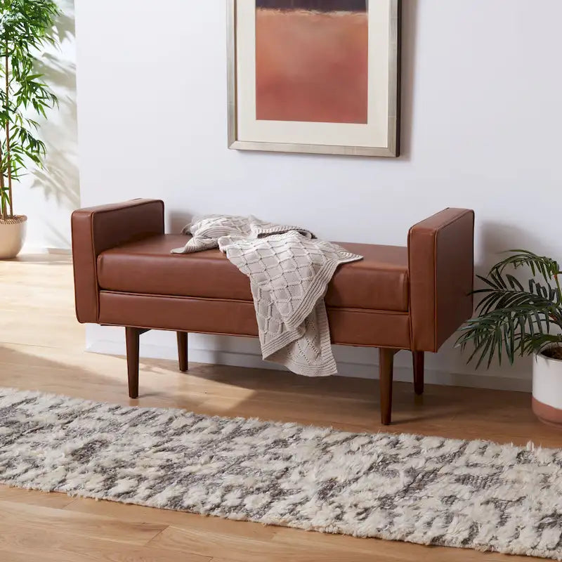 Banc rembourré de style Mid-Century Modern avec accoudoirs, hauteur 63,5 cm