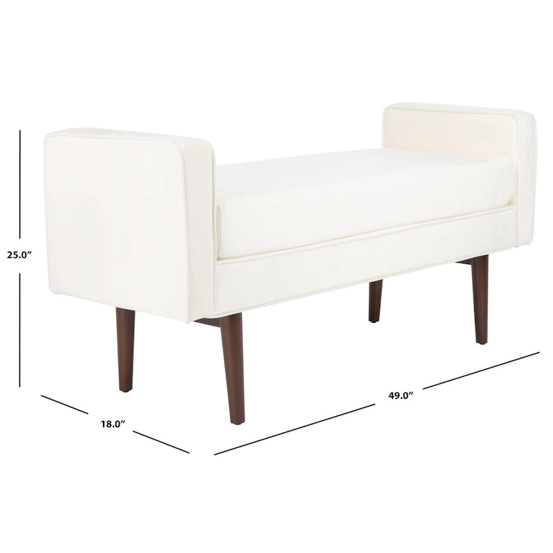 Banc rembourré de style Mid-Century Modern avec accoudoirs, hauteur 63,5 cm
