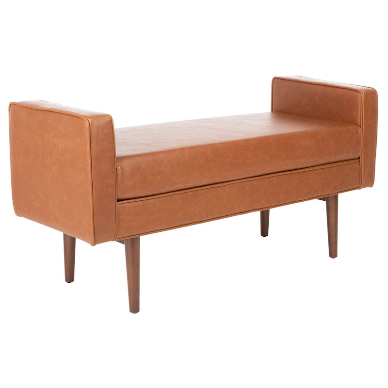 Banc rembourré de style Mid-Century Modern avec accoudoirs, hauteur 63,5 cm