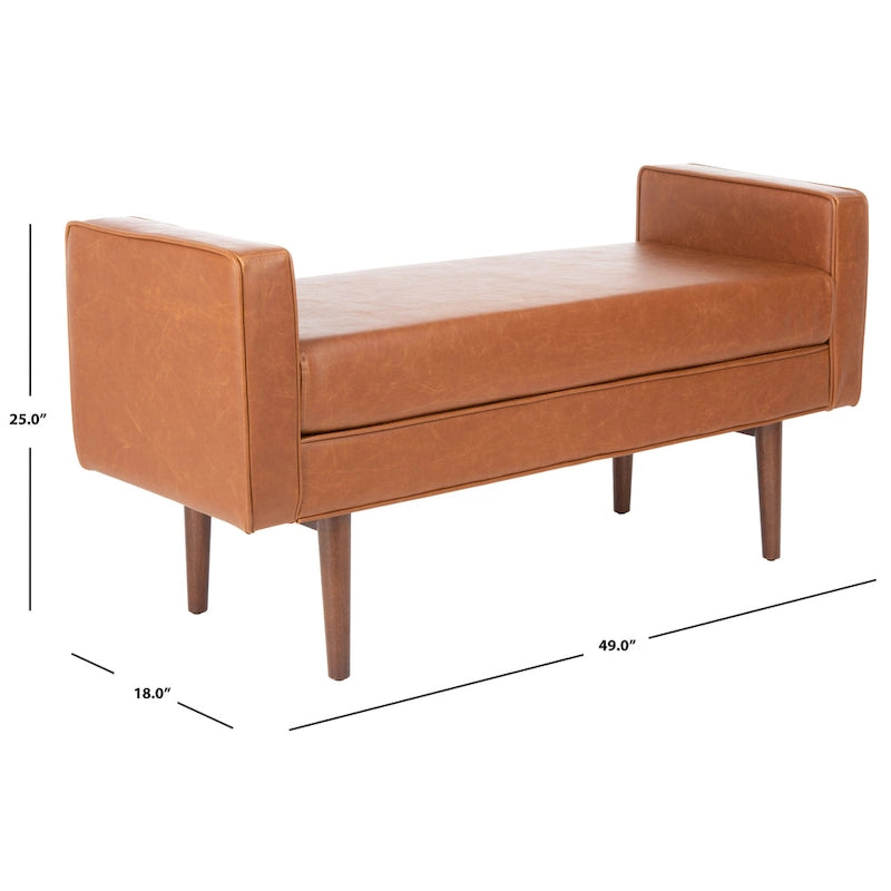 Banc rembourré de style Mid-Century Modern avec accoudoirs, hauteur 63,5 cm