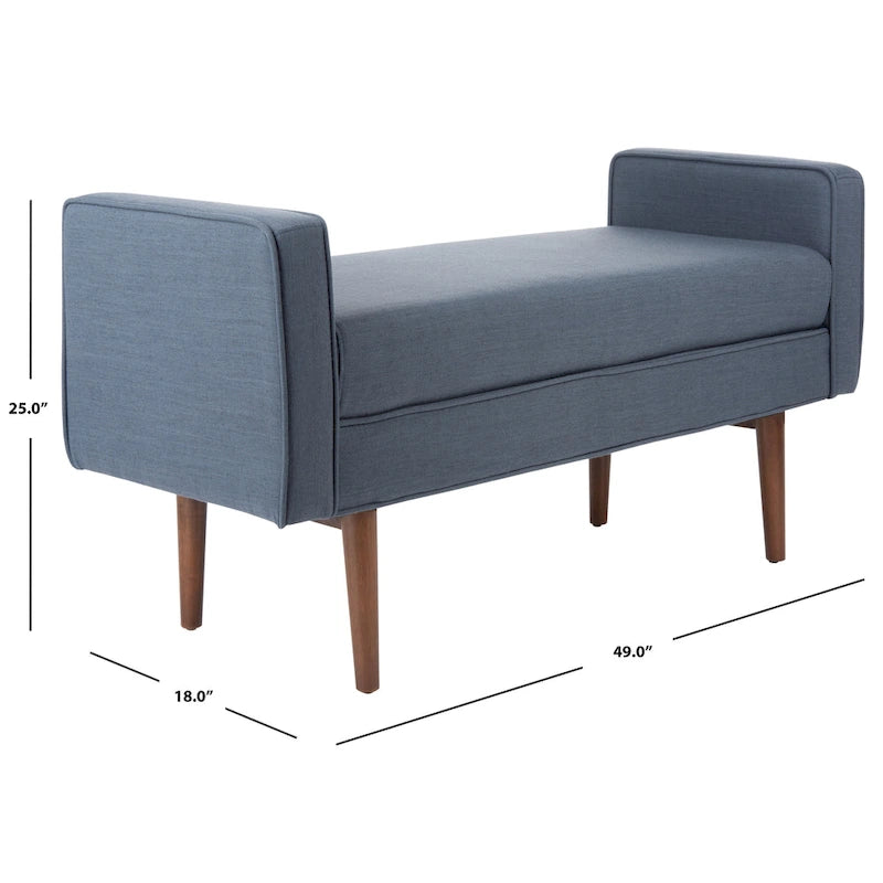 Banc rembourré de style Mid-Century Modern avec accoudoirs, hauteur 63,5 cm