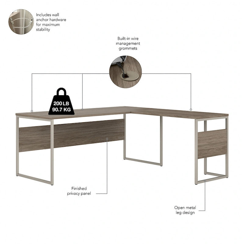 Bureau d'angle 72 po L x 30 po P avec pieds en métal
