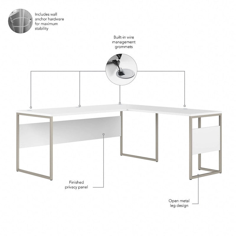 Bureau d'angle 72 po L x 30 po P avec pieds en métal