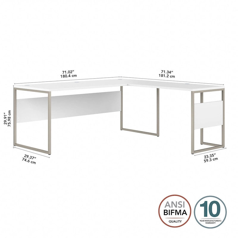 Bureau d'angle 72 po L x 30 po P avec pieds en métal