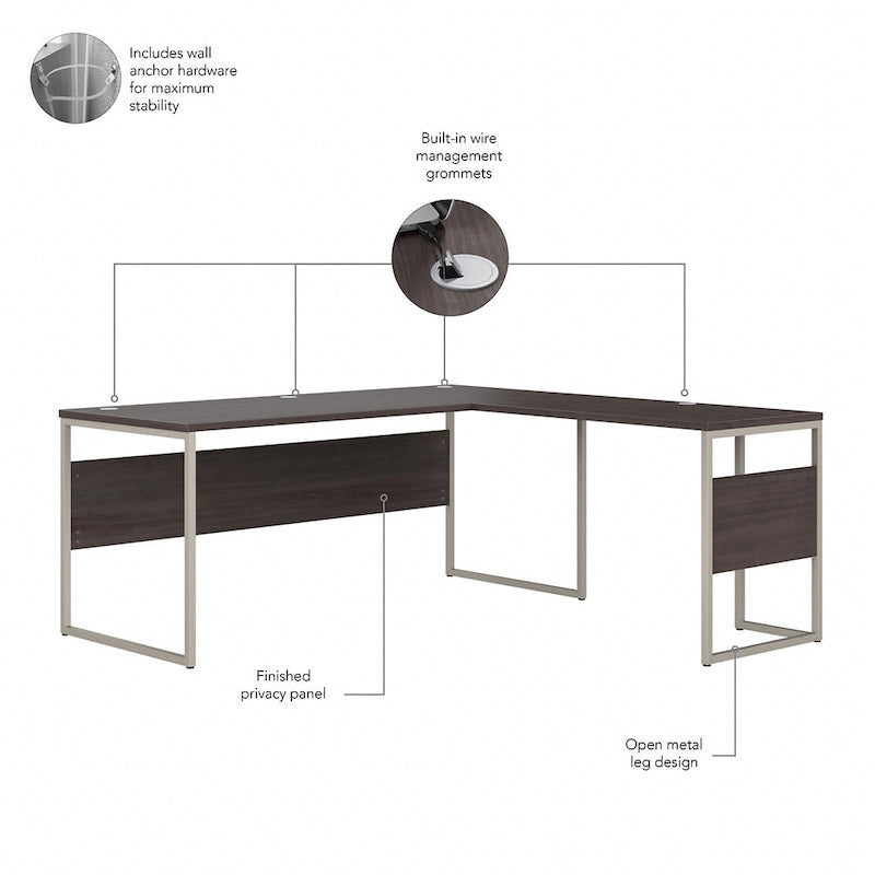 Bureau d'angle 72 po L x 30 po P avec pieds en métal