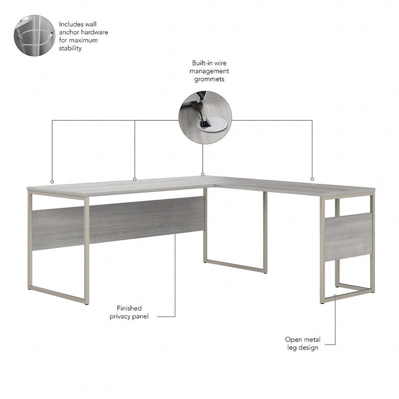 Bureau d'angle 72 po L x 30 po P avec pieds en métal