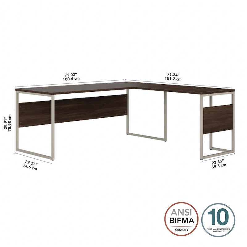 Bureau d'angle 72 po L x 30 po P avec pieds en métal