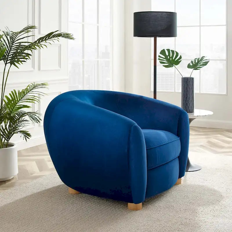 Fauteuil d'appoint en velours haute performance avec lignes organiques et passepoil français