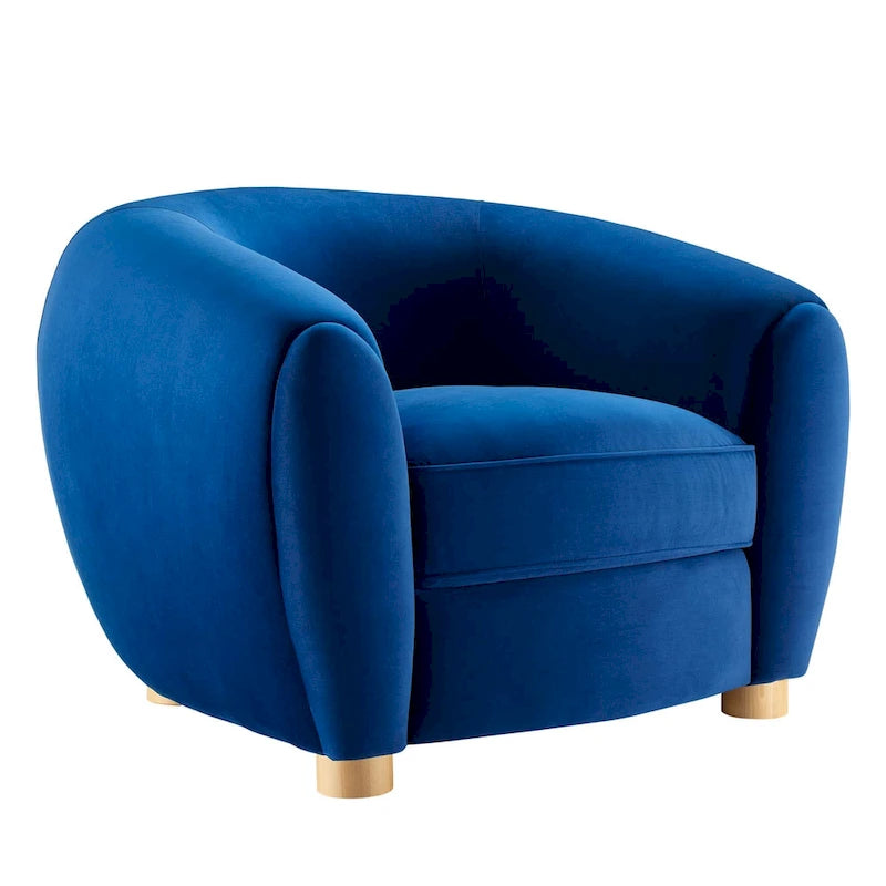 Fauteuil d'appoint en velours haute performance avec lignes organiques et passepoil français