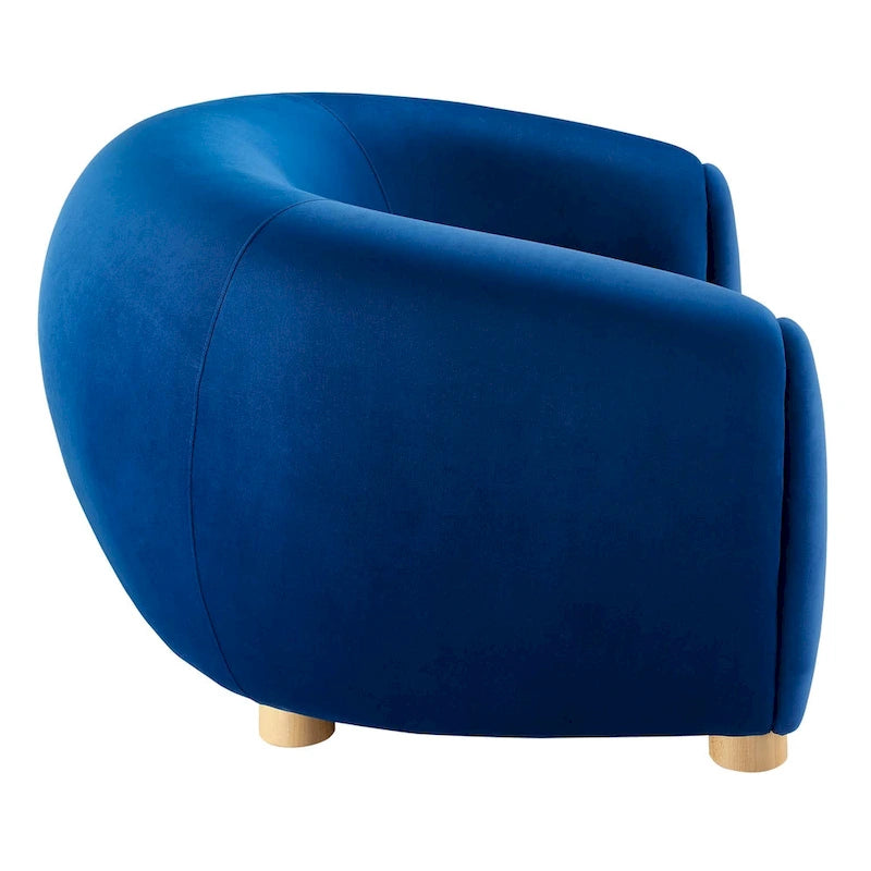 Fauteuil d'appoint en velours haute performance avec lignes organiques et passepoil français