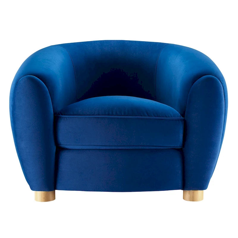 Fauteuil d'appoint en velours haute performance avec lignes organiques et passepoil français