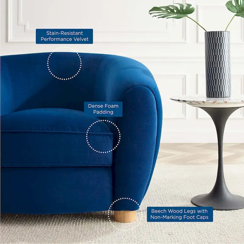 Fauteuil d'appoint en velours haute performance avec lignes organiques et passepoil français