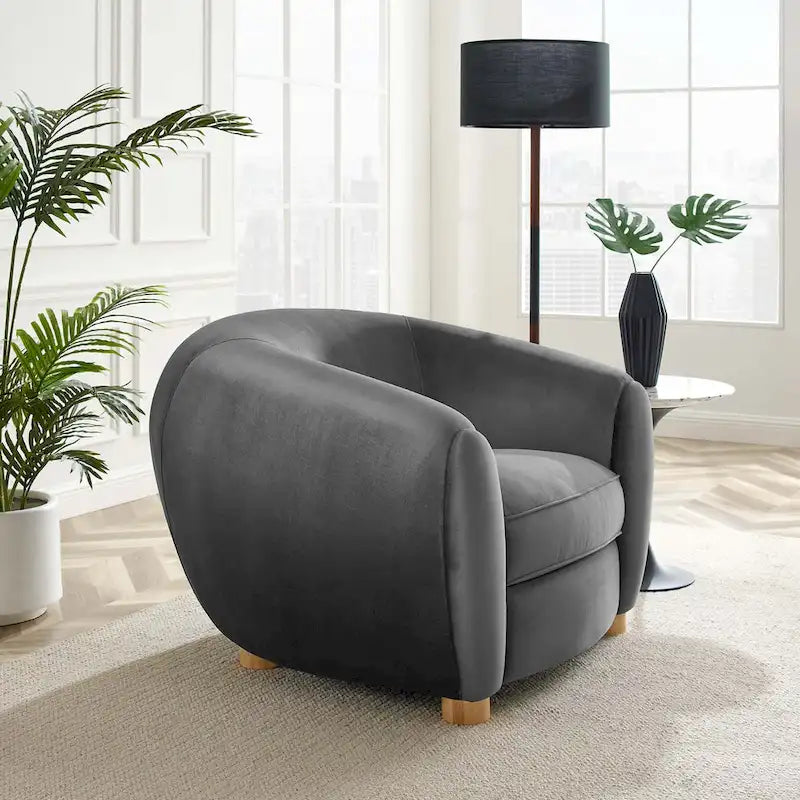 Fauteuil d'appoint en velours haute performance avec lignes organiques et passepoil français