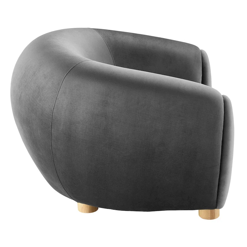 Fauteuil d'appoint en velours haute performance avec lignes organiques et passepoil français
