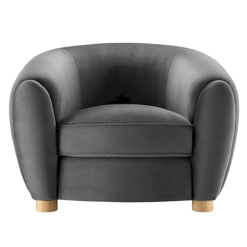 Fauteuil d'appoint en velours haute performance avec lignes organiques et passepoil français