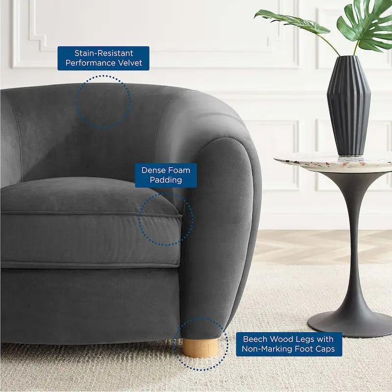 Fauteuil d'appoint en velours haute performance avec lignes organiques et passepoil français