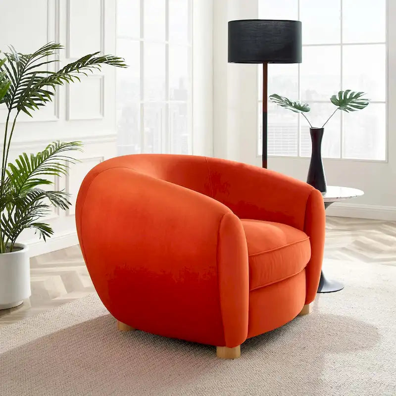 Fauteuil d'appoint en velours haute performance avec lignes organiques et passepoil français