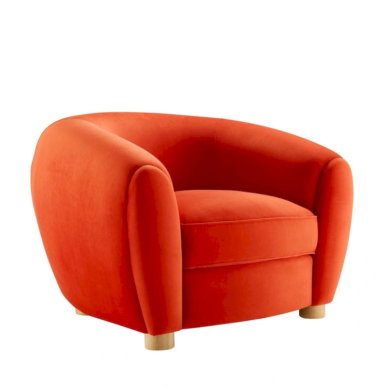 Fauteuil d'appoint en velours haute performance avec lignes organiques et passepoil français