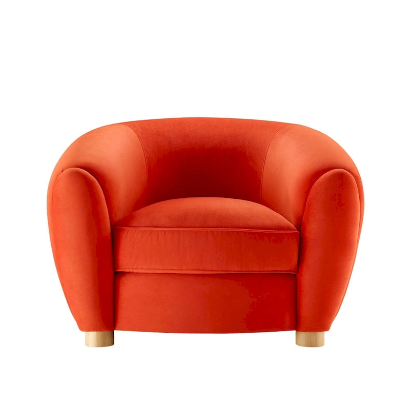 Fauteuil d'appoint en velours haute performance avec lignes organiques et passepoil français