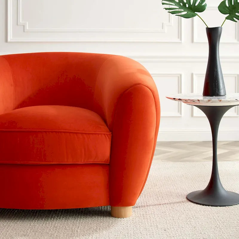 Fauteuil d'appoint en velours haute performance avec lignes organiques et passepoil français