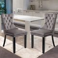 Lot de 2 chaises de salle à manger en velours, chaises de salle à manger capitonnées avec clous décoratifs et pieds en bois massif