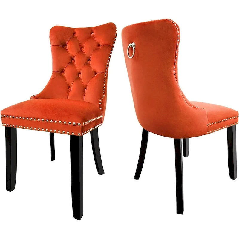 Lot de 2 chaises de salle à manger en velours, chaises de salle à manger capitonnées avec clous décoratifs et pieds en bois massif