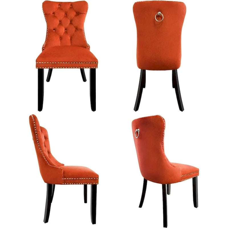 Lot de 2 chaises de salle à manger en velours, chaises de salle à manger capitonnées avec clous décoratifs et pieds en bois massif