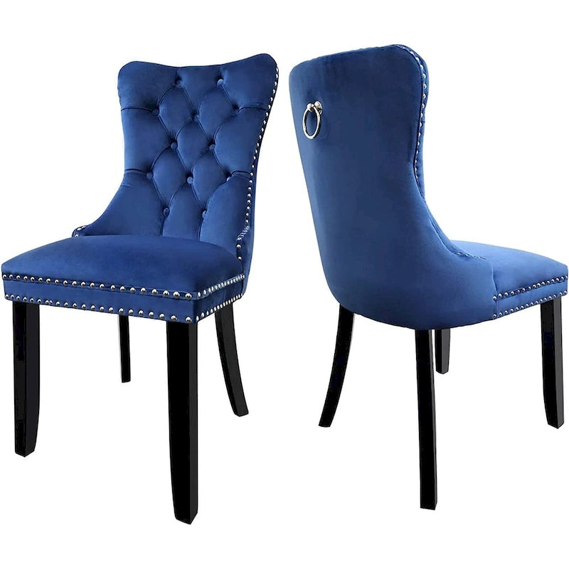 Lot de 2 chaises de salle à manger en velours, chaises de salle à manger capitonnées avec clous décoratifs et pieds en bois massif