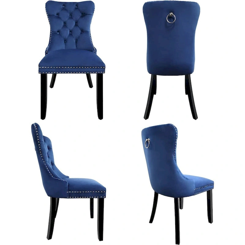 Lot de 2 chaises de salle à manger en velours, chaises de salle à manger capitonnées avec clous décoratifs et pieds en bois massif