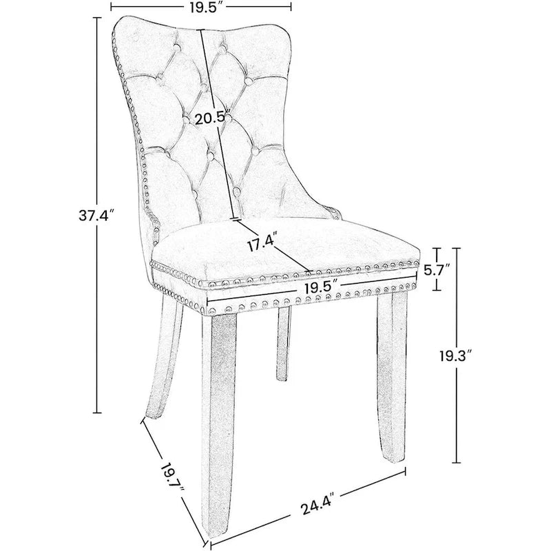 Lot de 2 chaises de salle à manger en velours, chaises de salle à manger capitonnées avec clous décoratifs et pieds en bois massif