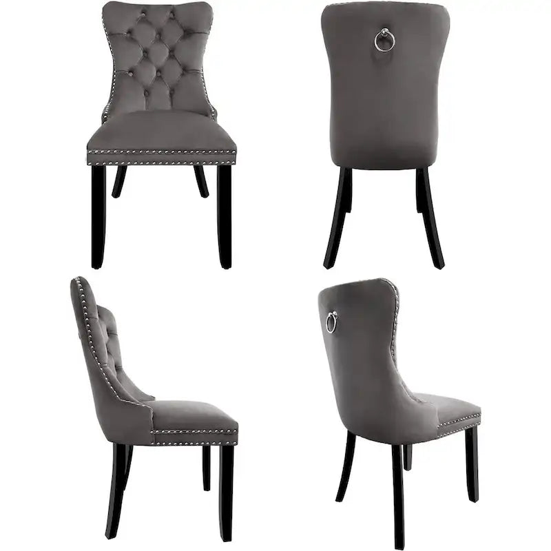 Lot de 2 chaises de salle à manger en velours, chaises de salle à manger capitonnées avec clous décoratifs et pieds en bois massif
