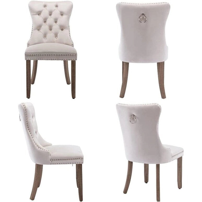 Lot de 2 chaises de salle à manger en velours, chaises de salle à manger capitonnées avec clous décoratifs et pieds en bois massif