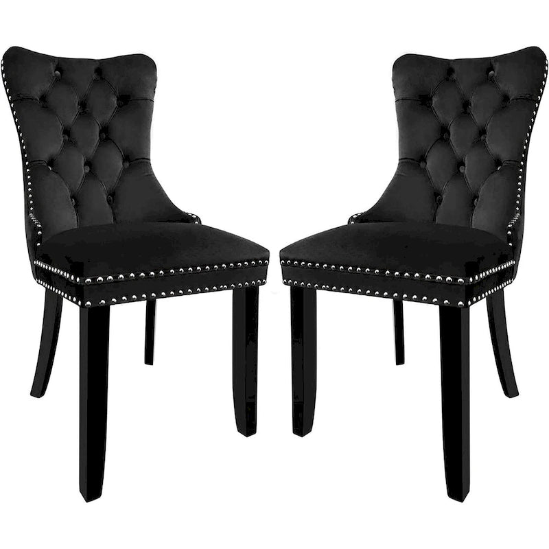 Lot de 2 chaises de salle à manger en velours, chaises de salle à manger capitonnées avec clous décoratifs et pieds en bois massif