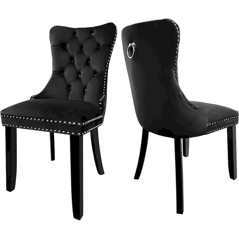 Lot de 2 chaises de salle à manger en velours, chaises de salle à manger capitonnées avec clous décoratifs et pieds en bois massif