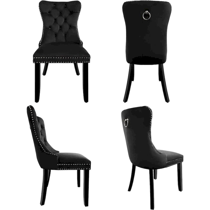 Lot de 2 chaises de salle à manger en velours, chaises de salle à manger capitonnées avec clous décoratifs et pieds en bois massif