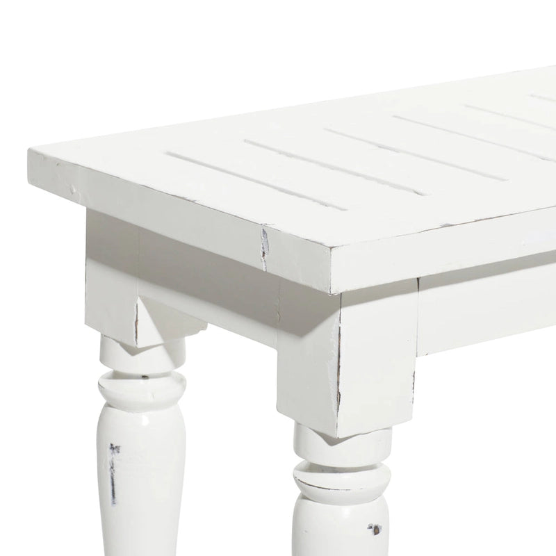 Banc étroit et long en bois blanc, style ferme, pour entrée