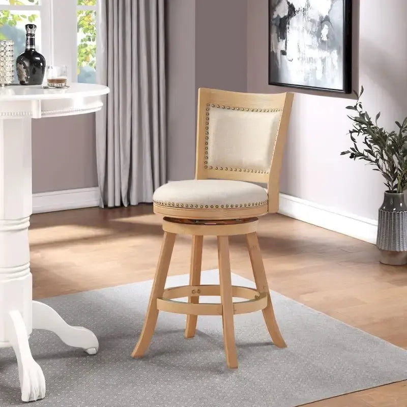 Tabouret de comptoir pivotant en bois à dossier haut