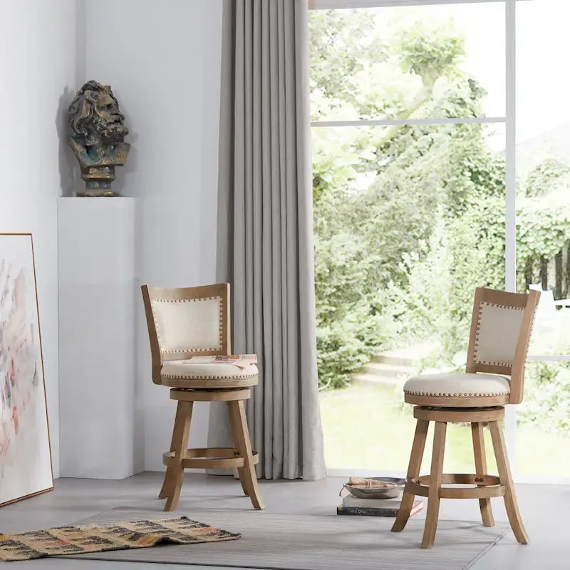Tabouret de comptoir pivotant en bois à dossier haut