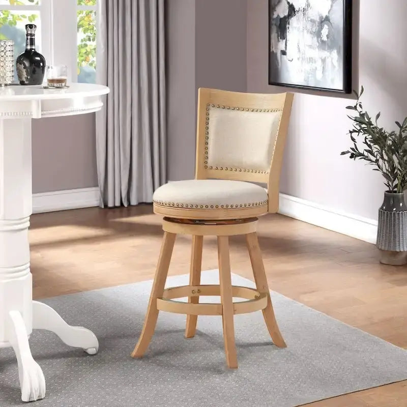 Tabouret de comptoir pivotant en bois à dossier haut