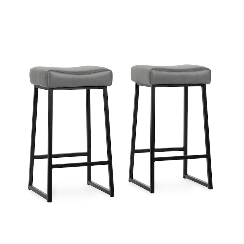 Lot de 2 tabourets de comptoir en similicuir gris fumé style industriel