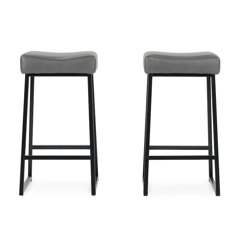 Lot de 2 tabourets de comptoir en similicuir gris fumé style industriel