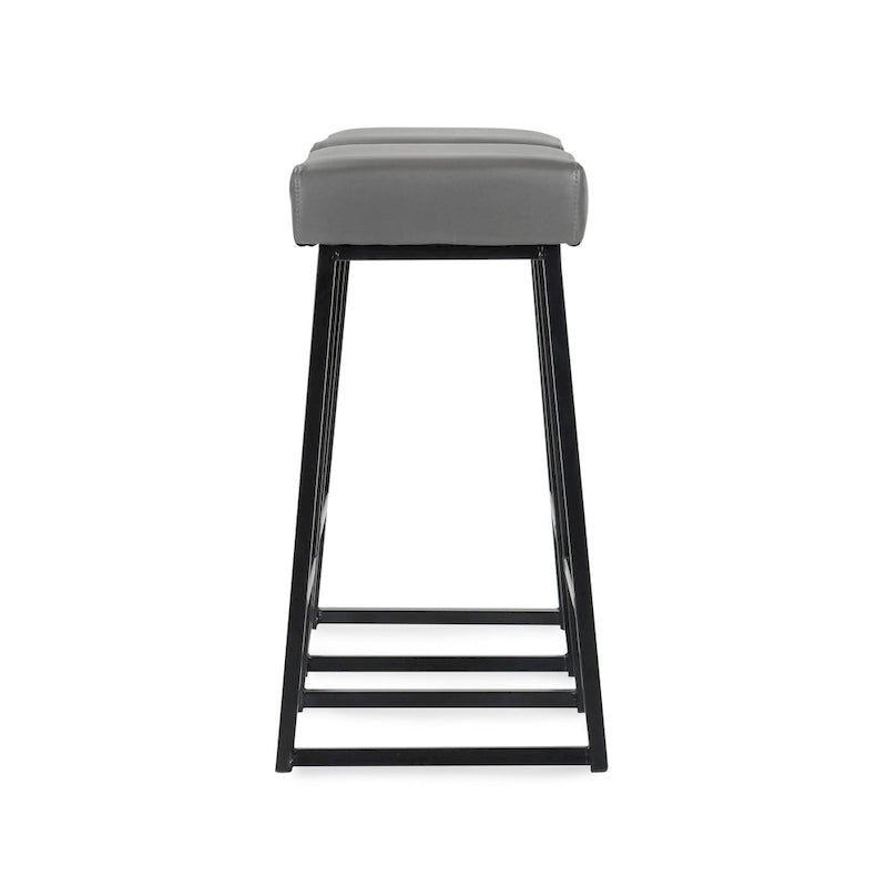 Lot de 2 tabourets de comptoir en similicuir gris fumé style industriel