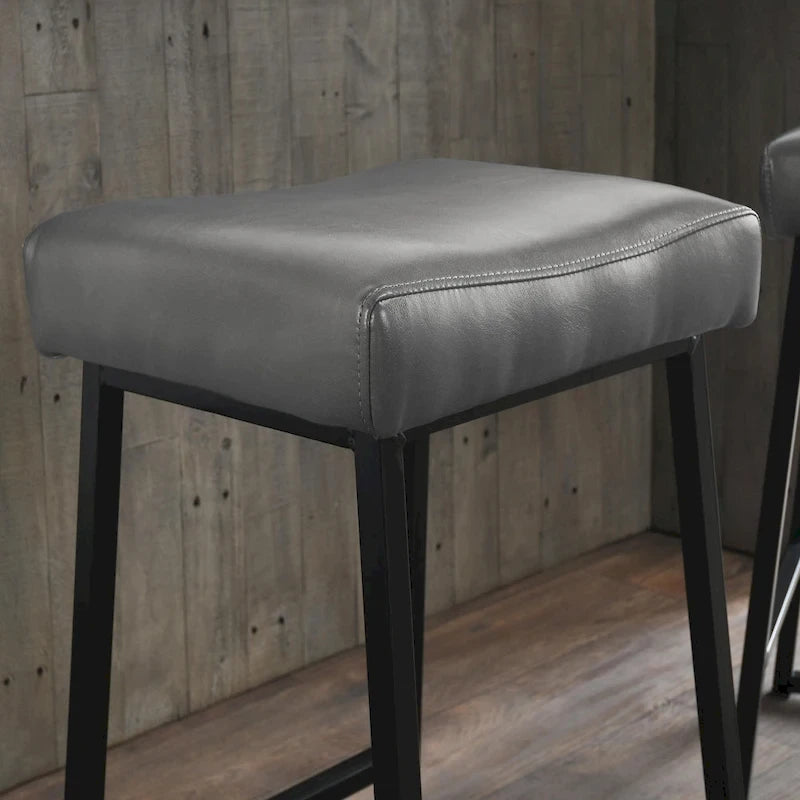Lot de 2 tabourets de comptoir en similicuir gris fumé style industriel