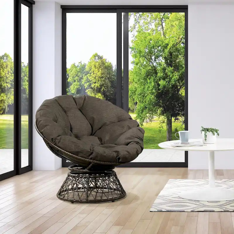 Fauteuil Papasan moderne en osier tressé avec coussin style bohème