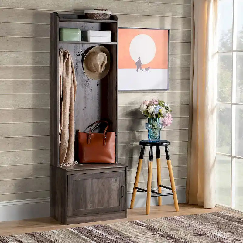 Portemanteau rustique avec banc à chaussures pour entrée avec patère