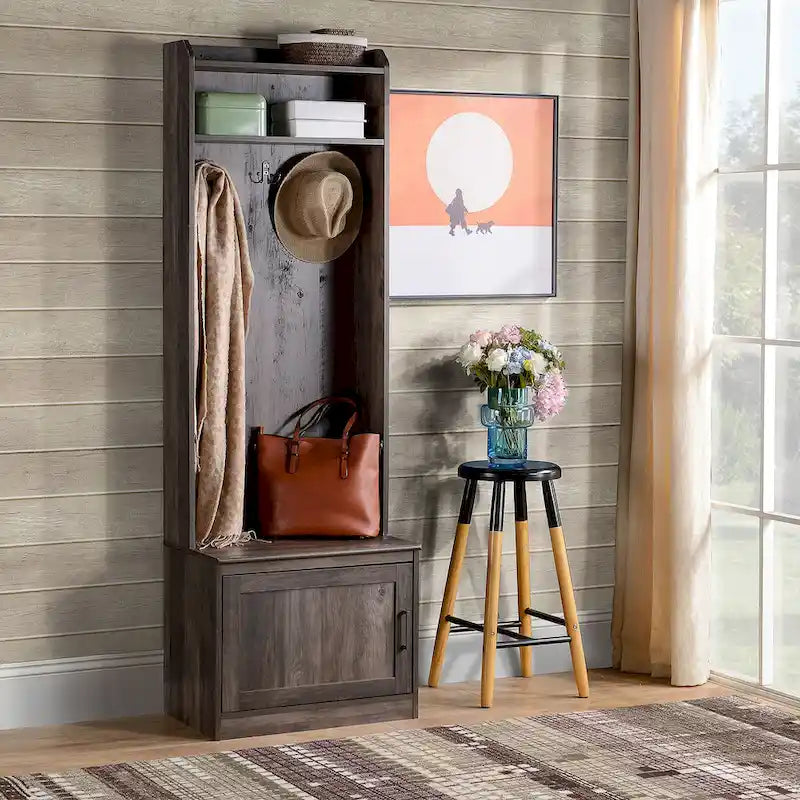 HOMCOM Rustic Hall Tree with Shoe Storage Bench, Entryway Bench with Coat Rack
